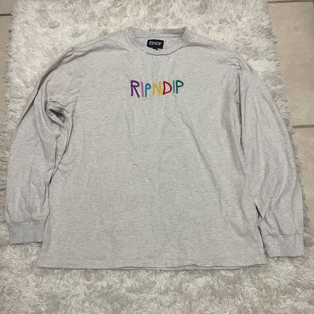 RIPNDIP Mens Medium Embroidered Off White Long Sleeve Shirt